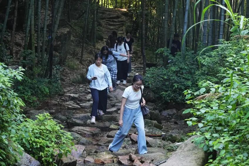 图为实践团跨过溪流路段